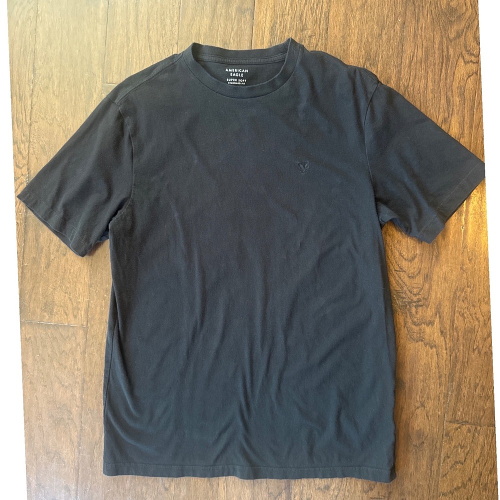 American Eagle T-Shirt Men MT Black Super Soft Standard Fit Logo Tee
